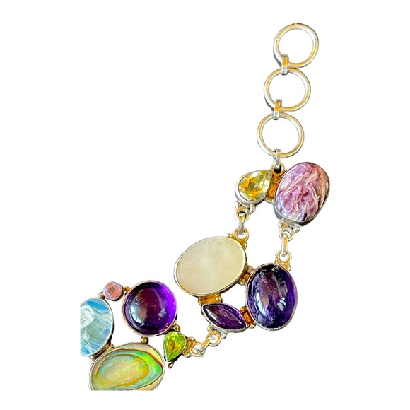 Multi-gem 3 size bracelet! Amethyst, Garnet, Peridot, Blue Moonstones, Abalone - Picture 2 of 9